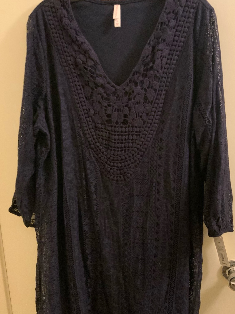 Xhilaration Plus Size Navy Crochet Lace V-Neck Long Sleeve Dress